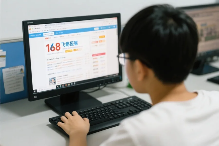 一位初学者正在电脑前认真浏览168飞艇开奖结果页面，显示出专注学习的神情和清晰的操作界面